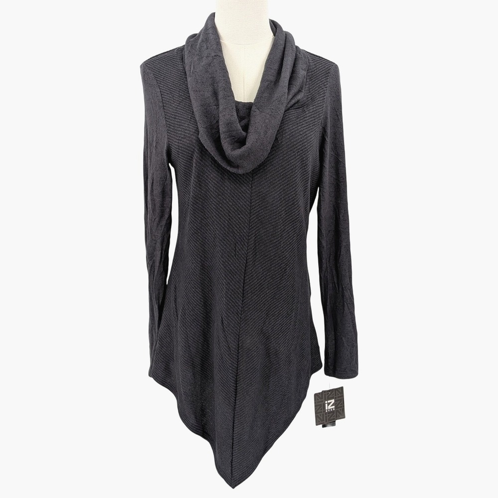 NWT IZ Byer Charcoal Cowl Neck Tunic Sweater‎ Sz M Minimalist Cozy Chic